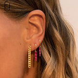 925 Silver Hoop Earrings Red Crystal Pendant High Women's Jewelry