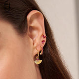 925 Silver Hoop Earrings Red Crystal Pendant High Women's Jewelry