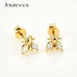 925 Silver Bees Stud Earring Rock Punk Zircon Animal