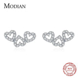 925 Silver Heart to Heart Stud Earrings Women Wedding Jewelry