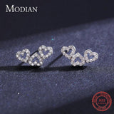 925 Silver Heart to Heart Stud Earrings Women Wedding Jewelry