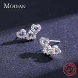 925 Silver Heart to Heart Stud Earrings Women Wedding Jewelry