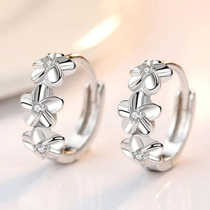 925 Silver CZ Flower Hoop Earrings for Women