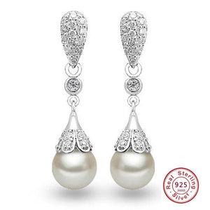 Clear Crystal Long Pearls Drop Earrings Teardrop Bridal Wedding Jewelry