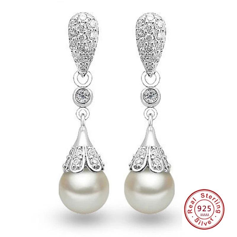 Clear Crystal Long Pearls Drop Earrings Teardrop Bridal Wedding Jewelry