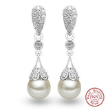 Clear Crystal Long Pearls Drop Earrings Teardrop Bridal Wedding Jewelry
