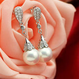 Clear Crystal Long Pearls Drop Earrings Teardrop Bridal Wedding Jewelry