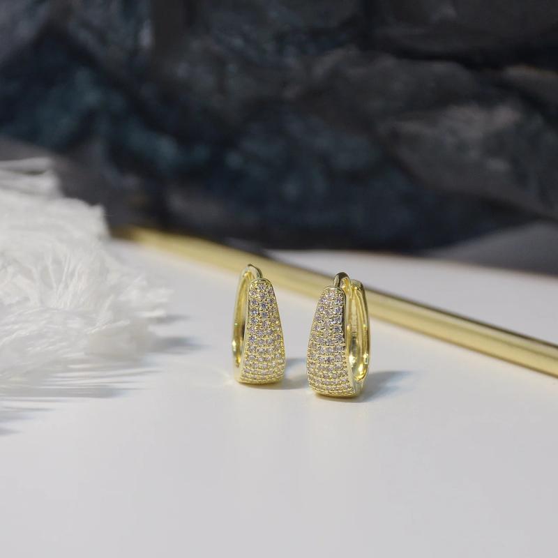14k Diamond Zircon Buckle Earrings for Woman Shine Party Daily