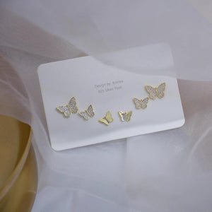 14k Crystal Butterfly Stud Earrings for Woman - Holiday Party Earring Set
