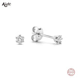 925 Silver CZ Zircon Stud Earrings Minimalist Wedding Jewelry