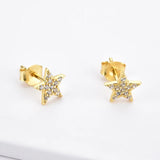 925 Silver Tiny Zircon Star Moon Stud Earring Crystal Jewelry