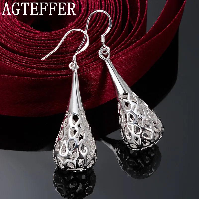925 Silver Teardrop Long Earrings Wedding Jewelry Women