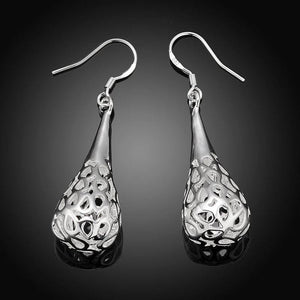 925 Silver Teardrop Long Earrings Wedding Jewelry Women