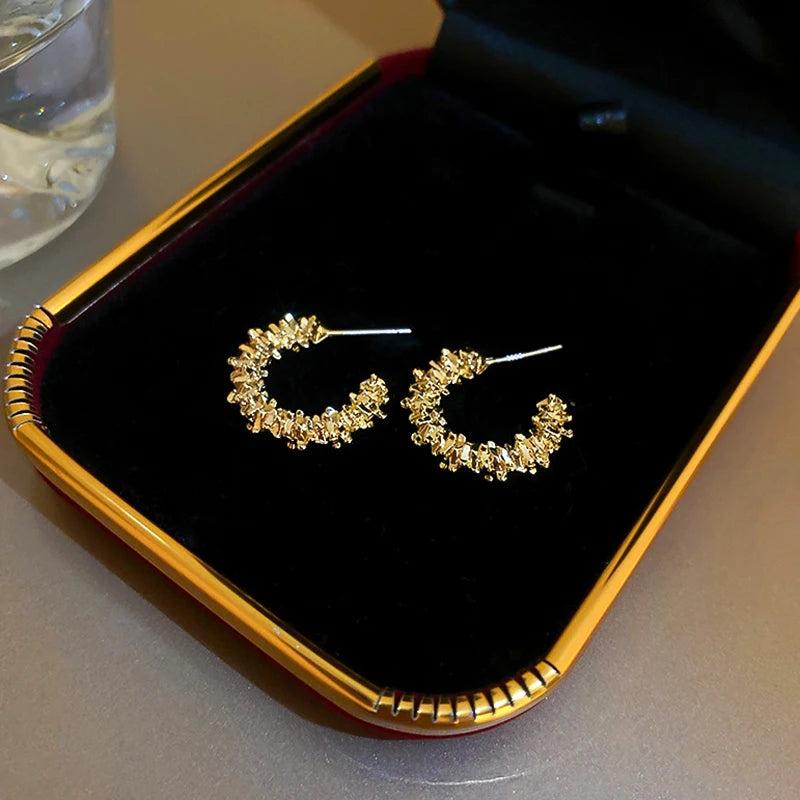 14K Real Plated Geometric C Shape Hoop Earrings for Women Girl