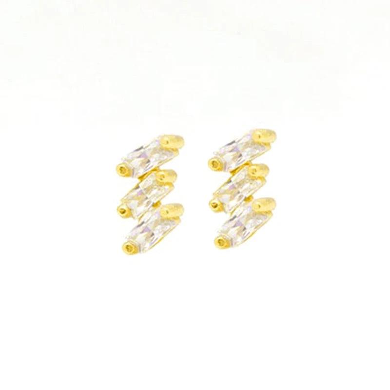 925 Silver Rhombus Crystal Stud Earrings Zircon Jewelry