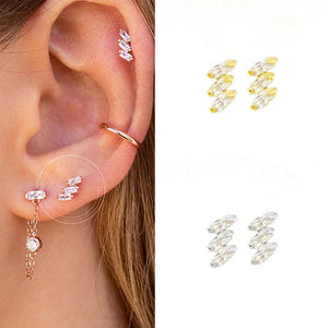 925 Silver Rhombus Crystal Stud Earrings Zircon Jewelry