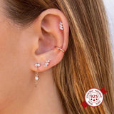 925 Silver Rhombus Crystal Stud Earrings Zircon Jewelry