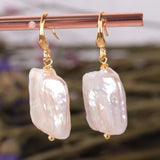 Square Baroque Pearl Earrings 18k Drop Classic Accessories Gift Wedding