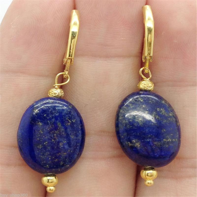 Lapis Lazuli Ellipse Gemstone Earrings 18K Women DIY Charming