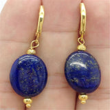 Lapis Lazuli Ellipse Gemstone Earrings 18K Women DIY Charming