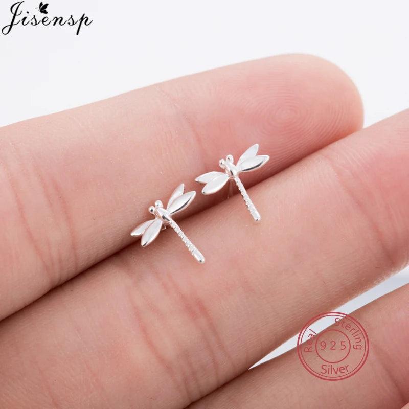 S925 Silver Leaf Dragonfly Puzzle Ear Studs for Women Kids