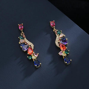Colorful Stone Tassel Earrings 925 Silver for Party Jewelry