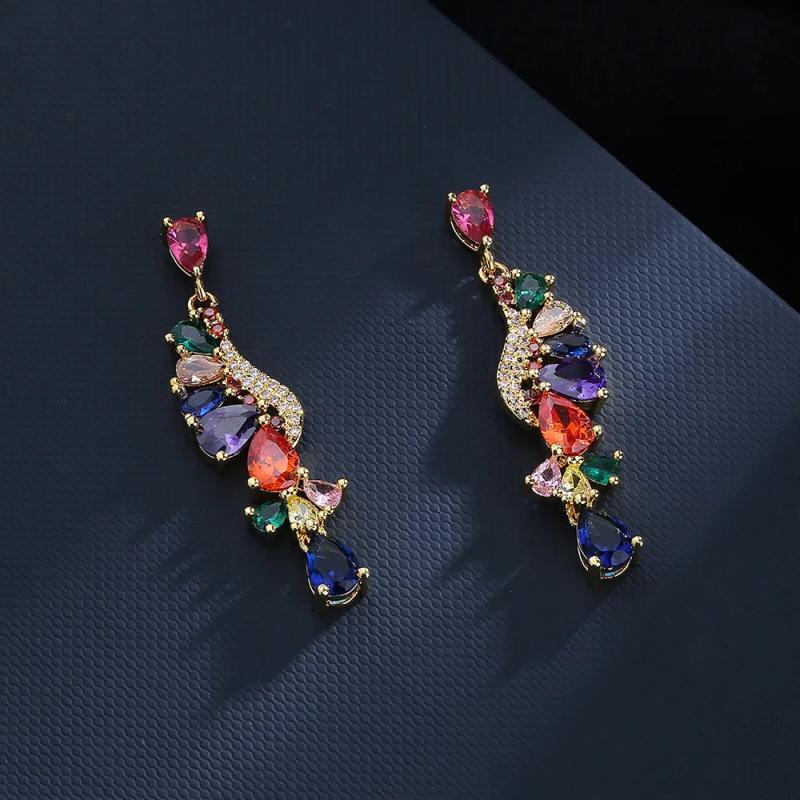 Colorful Stone Tassel Earrings 925 Silver for Party Jewelry