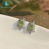 Natural Peridot Sterling Silver Stud Earrings Turtle Women Jewelry Gift