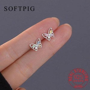 925 Silver Zircon Ice Butterfly Stud Earrings for Women