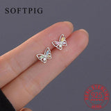 925 Silver Zircon Ice Butterfly Stud Earrings for Women