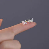 925 Silver Zircon Ice Butterfly Stud Earrings for Women