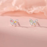 925 Silver Zircon Ice Butterfly Stud Earrings for Women