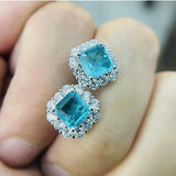 925 Silver Green Earrings Charm 12mm Para?ba Tourmaline Jewelry