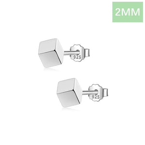 Real 925 Sterling Silver Geometric Squares Stud Earrings For Women