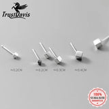 Real 925 Sterling Silver Geometric Squares Stud Earrings For Women