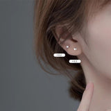 Real 925 Sterling Silver Geometric Squares Stud Earrings For Women