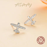 925 Silver Plane Zircon Stud Earrings for Women