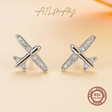 925 Silver Plane Zircon Stud Earrings for Women