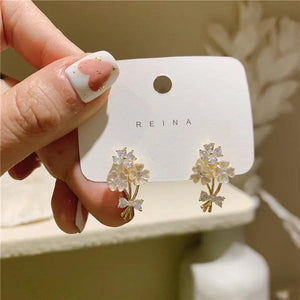 Korea Jewelry 14K Zircon Flower Earrings for Women