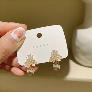 Korea Jewelry 14K Zircon Flower Earrings for Women