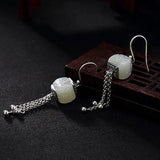 Hetian Jade Tassel Earrings for Women Silver Jewelry
