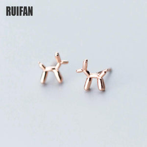 Ruifan Puppy/Dog Rose 2 925 Sterling Silver Small Stud Earrings