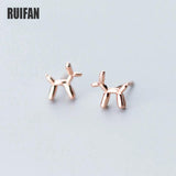 Ruifan Puppy/Dog Rose 2 925 Sterling Silver Small Stud Earrings