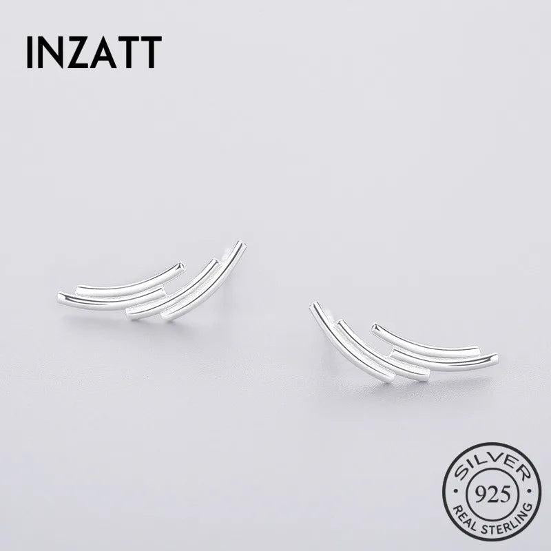 Minimalist 925 Silver Stud Earrings Geometric Line Women Fine Jewelry Gift