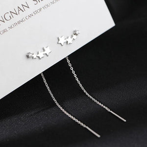 925 Silver Star Tassel Zircon Earrings Wedding Jewelry Gift