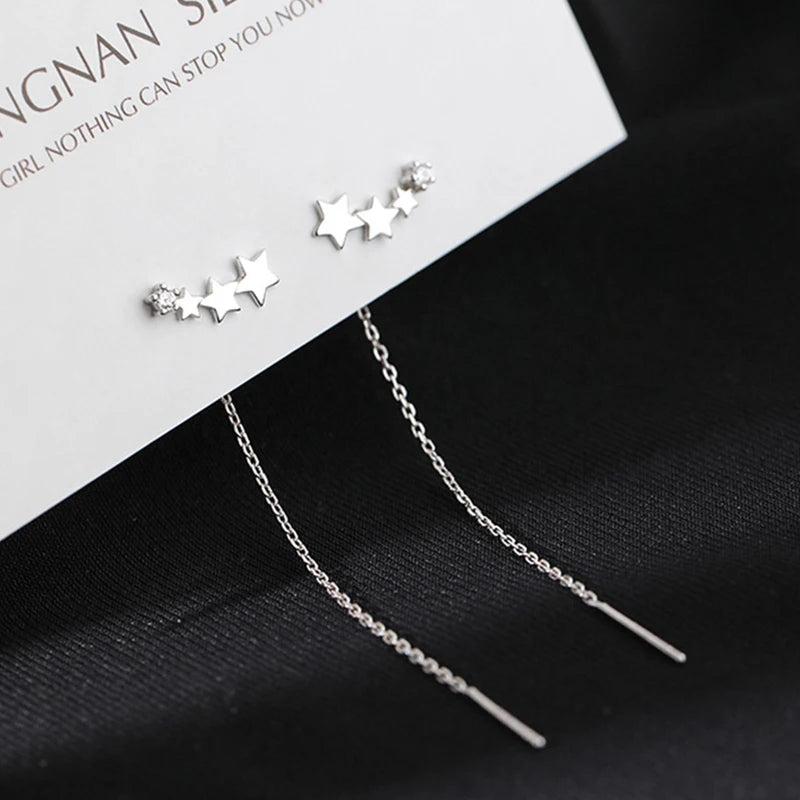 925 Silver Star Tassel Zircon Earrings Wedding Jewelry Gift
