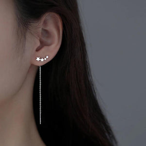 925 Silver Star Tassel Zircon Earrings Wedding Jewelry Gift