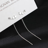 925 Silver Star Tassel Zircon Earrings Wedding Jewelry Gift
