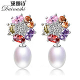 925 Silver Zircon Drop Earrings Freshwater Pearl for Women