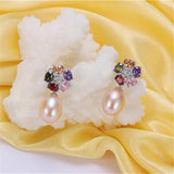 925 Silver Zircon Drop Earrings Freshwater Pearl for Women